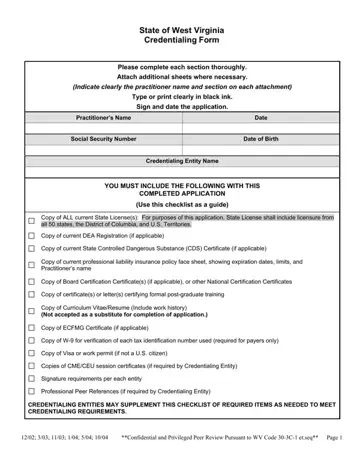 Wv Credentialing Form Preview