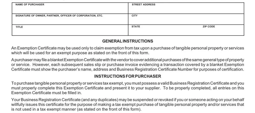 Filling out wv tax exemption certificate blank step 3