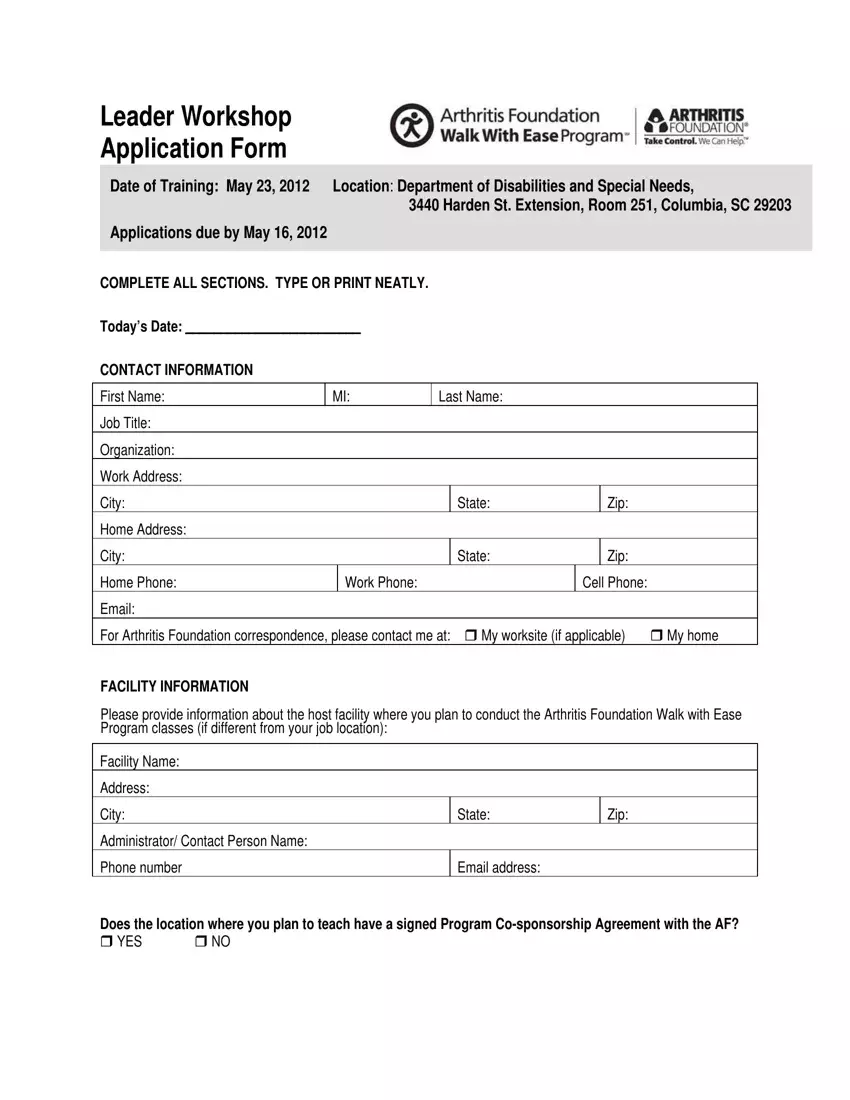 Wwe Application Form first page preview