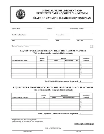 Wyoming Medical Reimbursement Form Preview