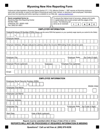Wyoming New Hire Reporting Form Preview