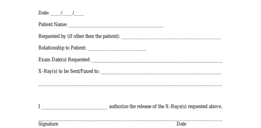 x ray release forms fields to fill out