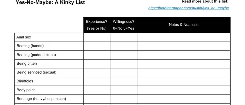 part 1 to filling out yes no maybe list pdf