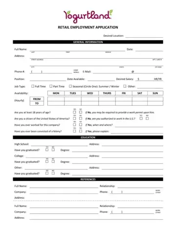 Yogurtland Job Application Form Preview