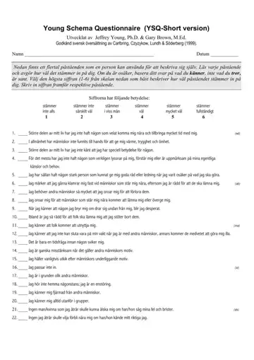 Young Schema Questionnaire Form Preview