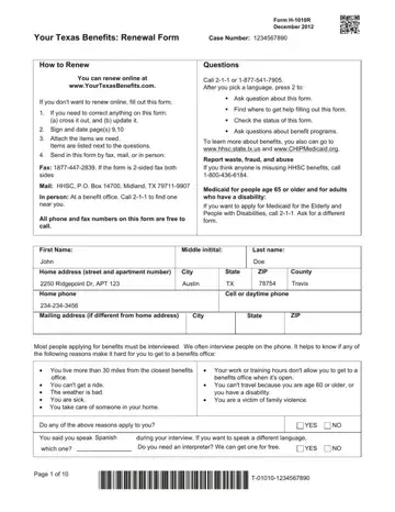 Your Texas Benefits Form Preview