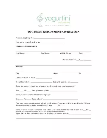 Yourtini Employment Application Preview