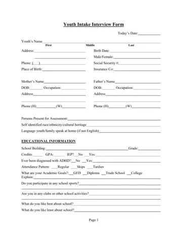 Youth Intake Interview Form Preview