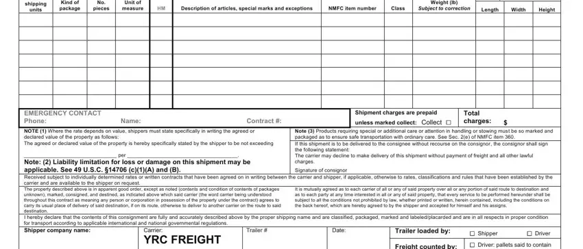 Filling out yellow freight bol pdf step 2