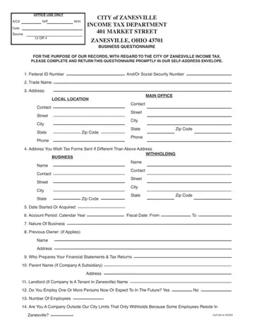 Zanesville City Tax Form Preview