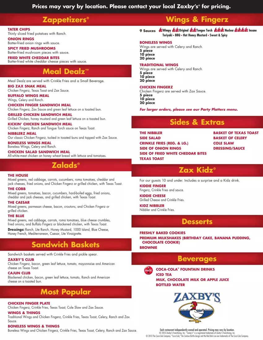 Zaxbys Application first page preview
