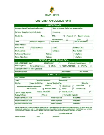 Zesco Customer Application Form Preview