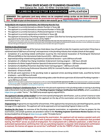TSBPE Plumbing Inspector Examination Preview