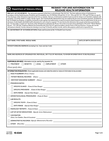 VA Form 10-5345 Preview