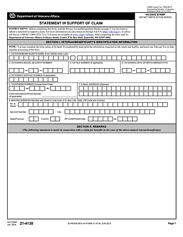 VBA VA Form 21-4138 Preview