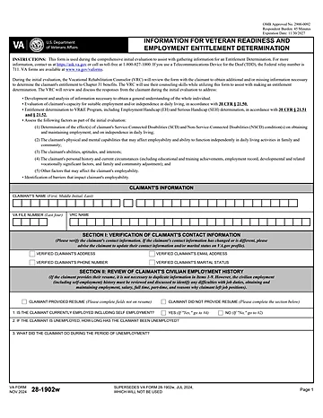 VBA VA Form 28-1902w Preview