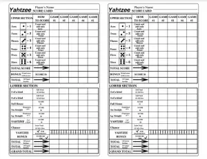Yahtzee Score Card Preview