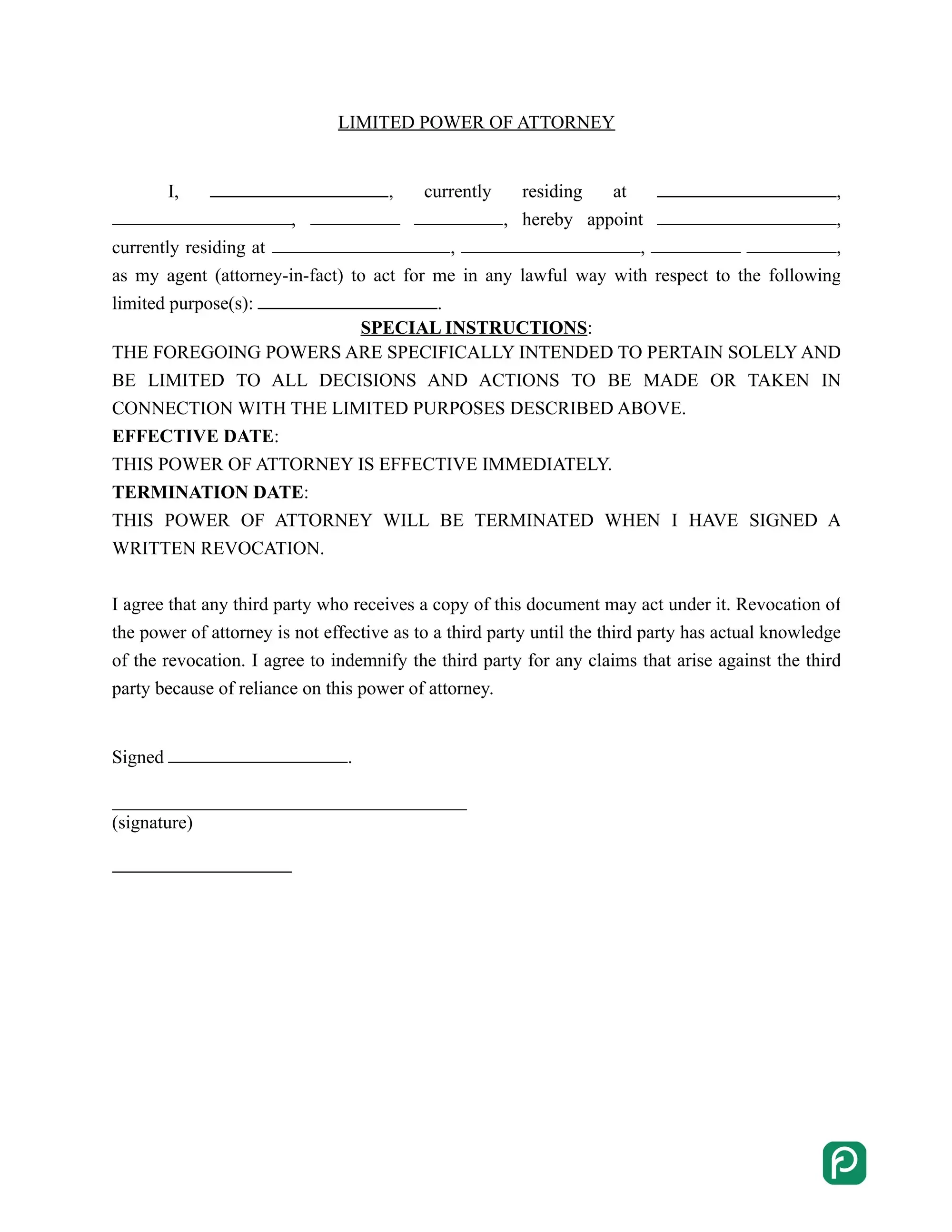 Nevada limited power of attorney form preview