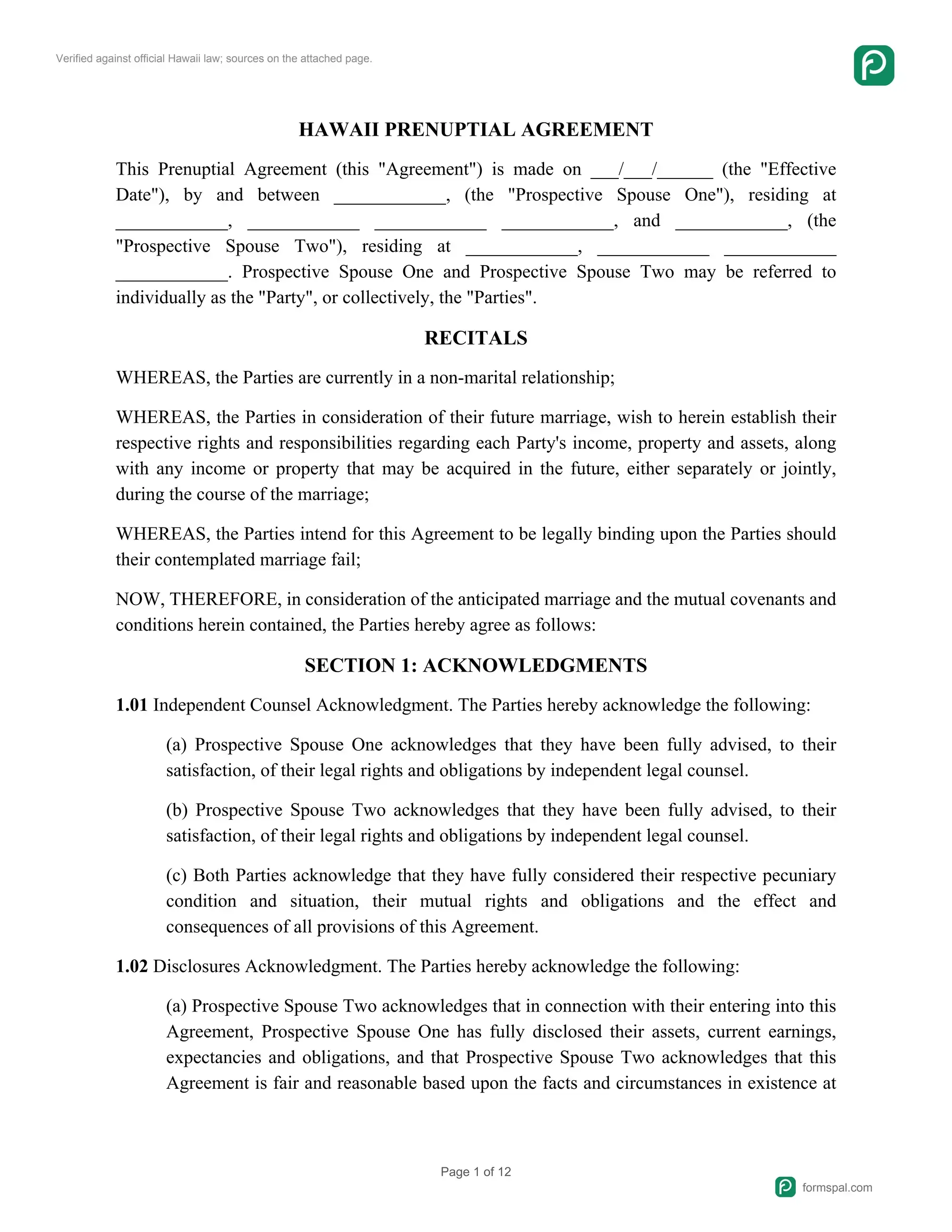 Hawaii prenuptial agreement preview
