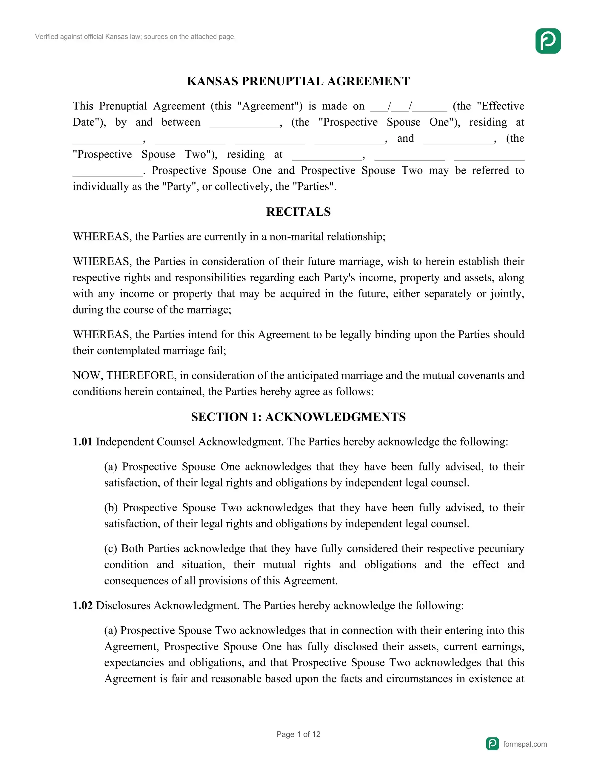 Kansas prenuptial agreement preview