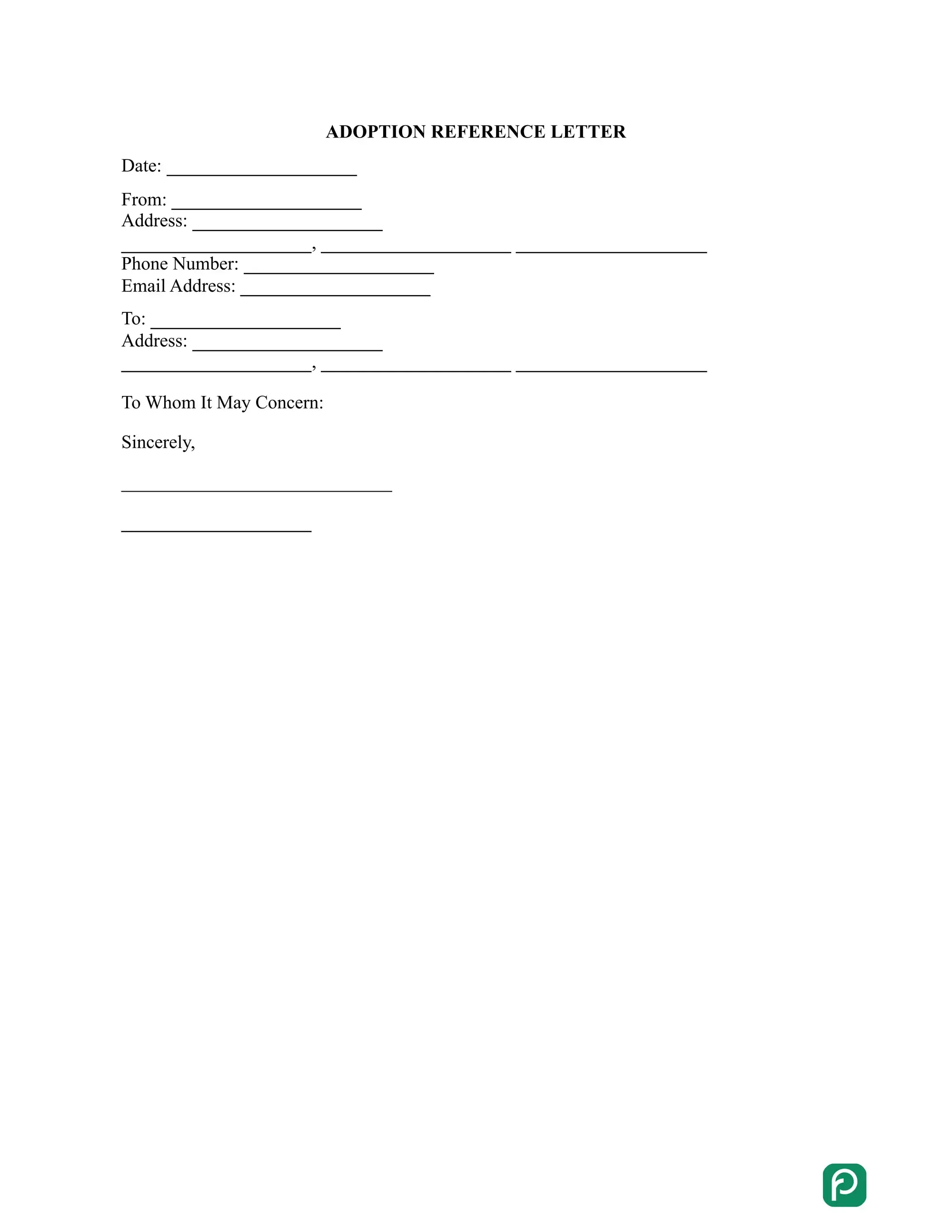 Adoption reference letter preview