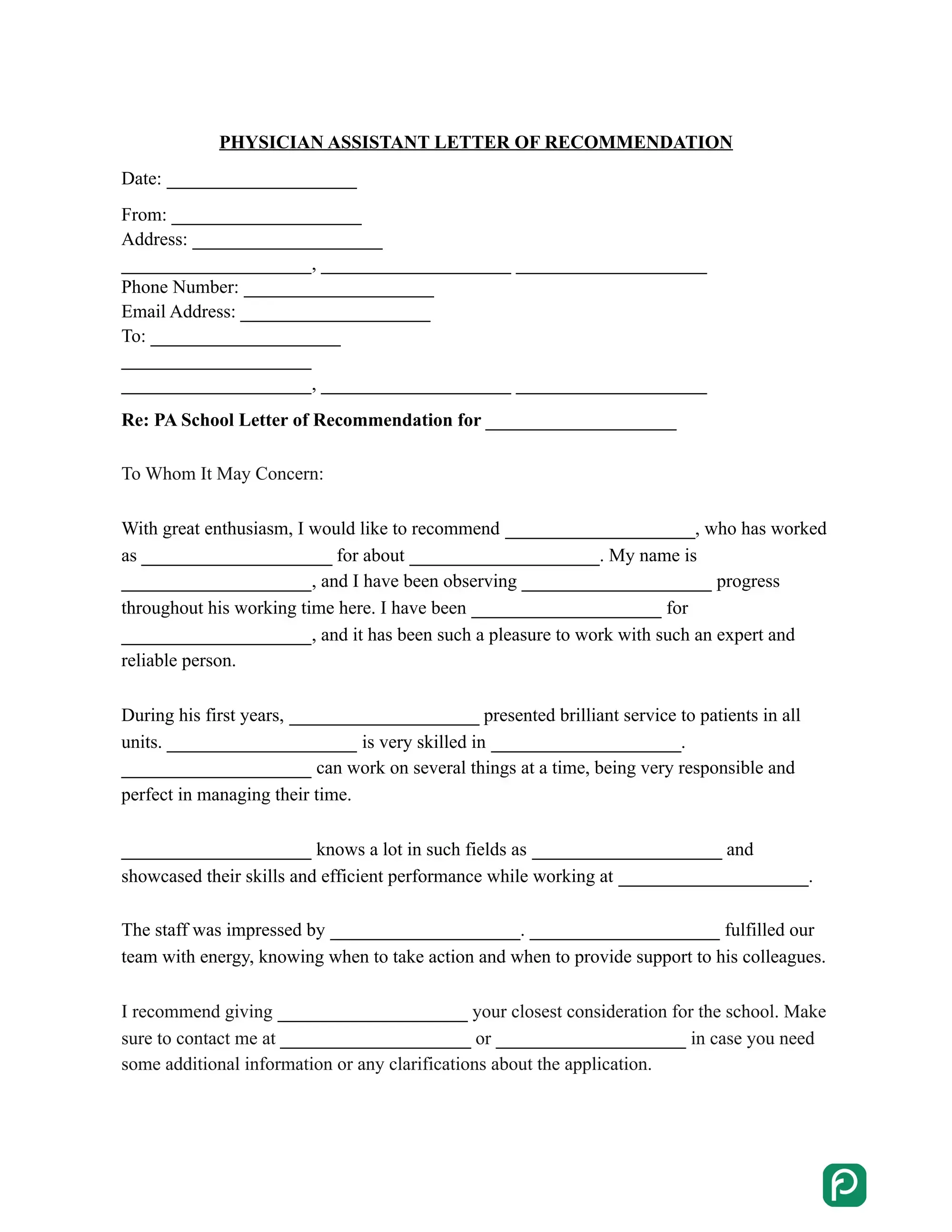 Physician assistant school letter of recommendation preview