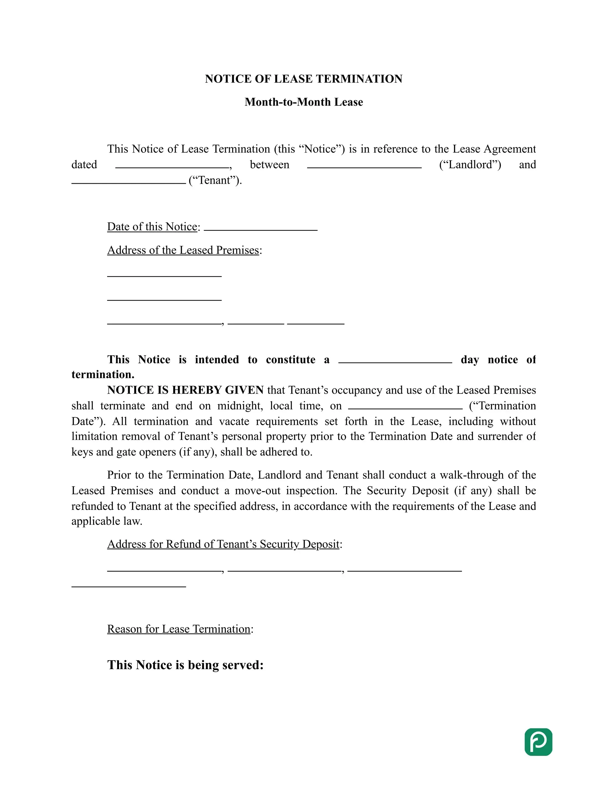 Texas lease termination form preview
