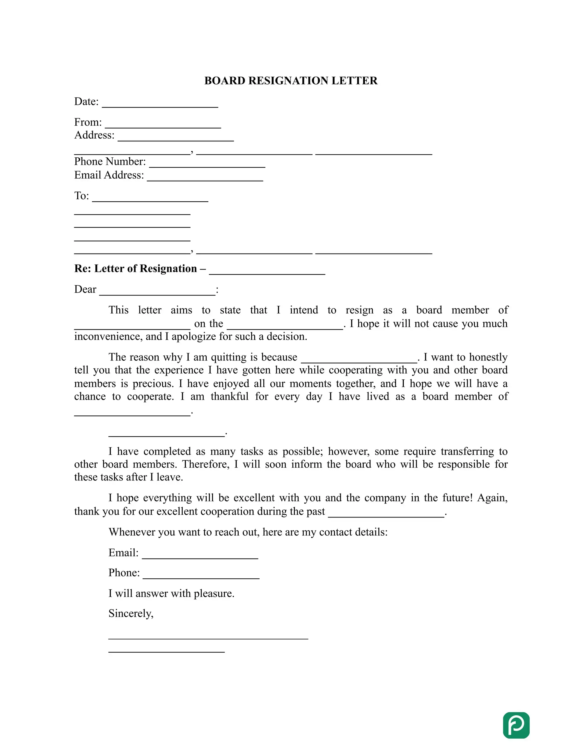 Board Resignation Letter preview