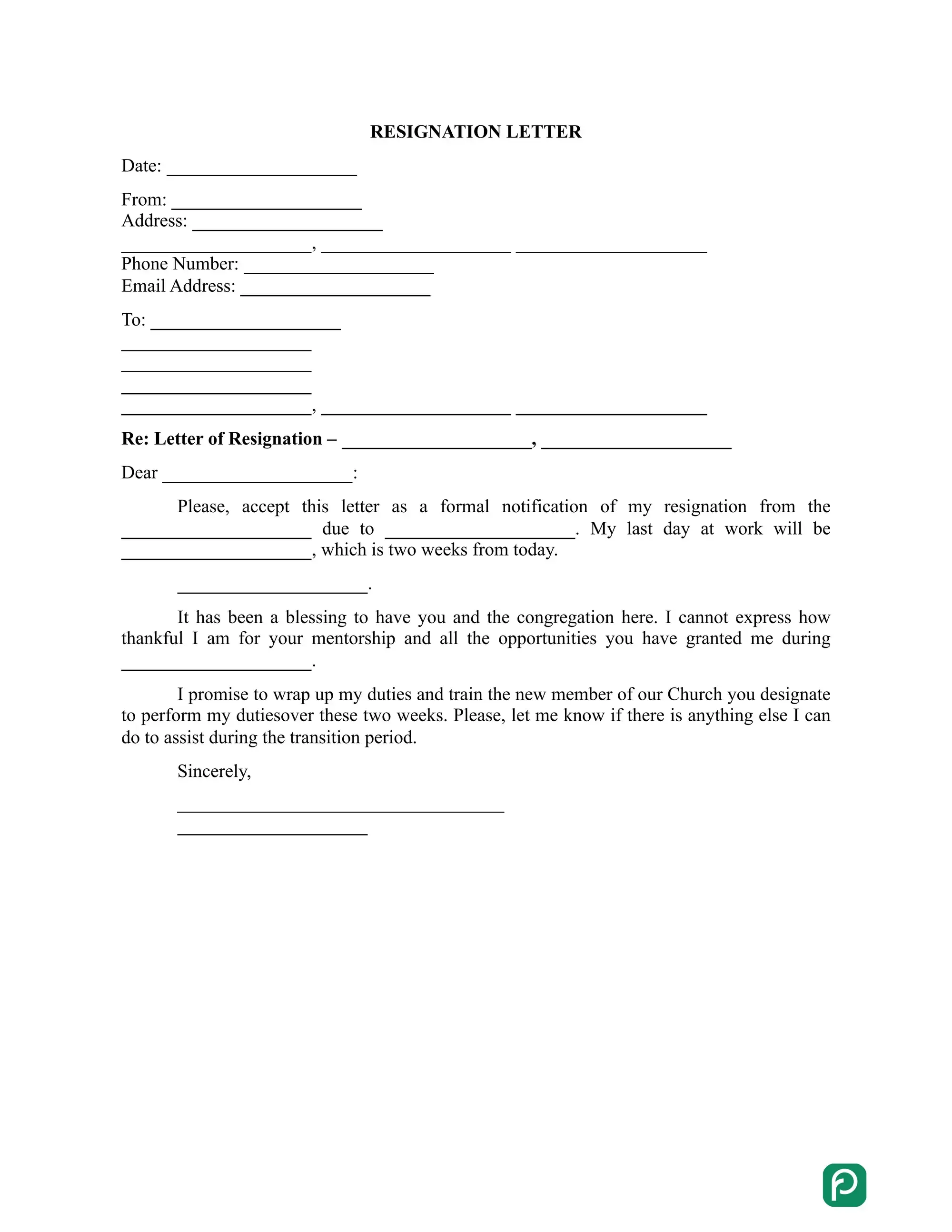 Church Resignation Letter preview