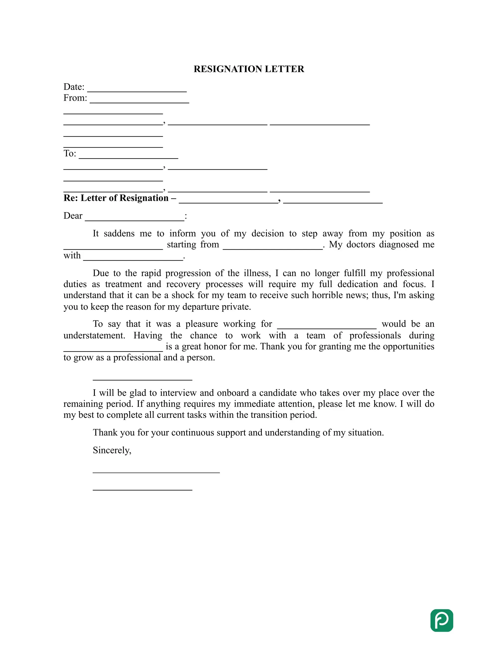 Resignation Letter for Health Reasons preview