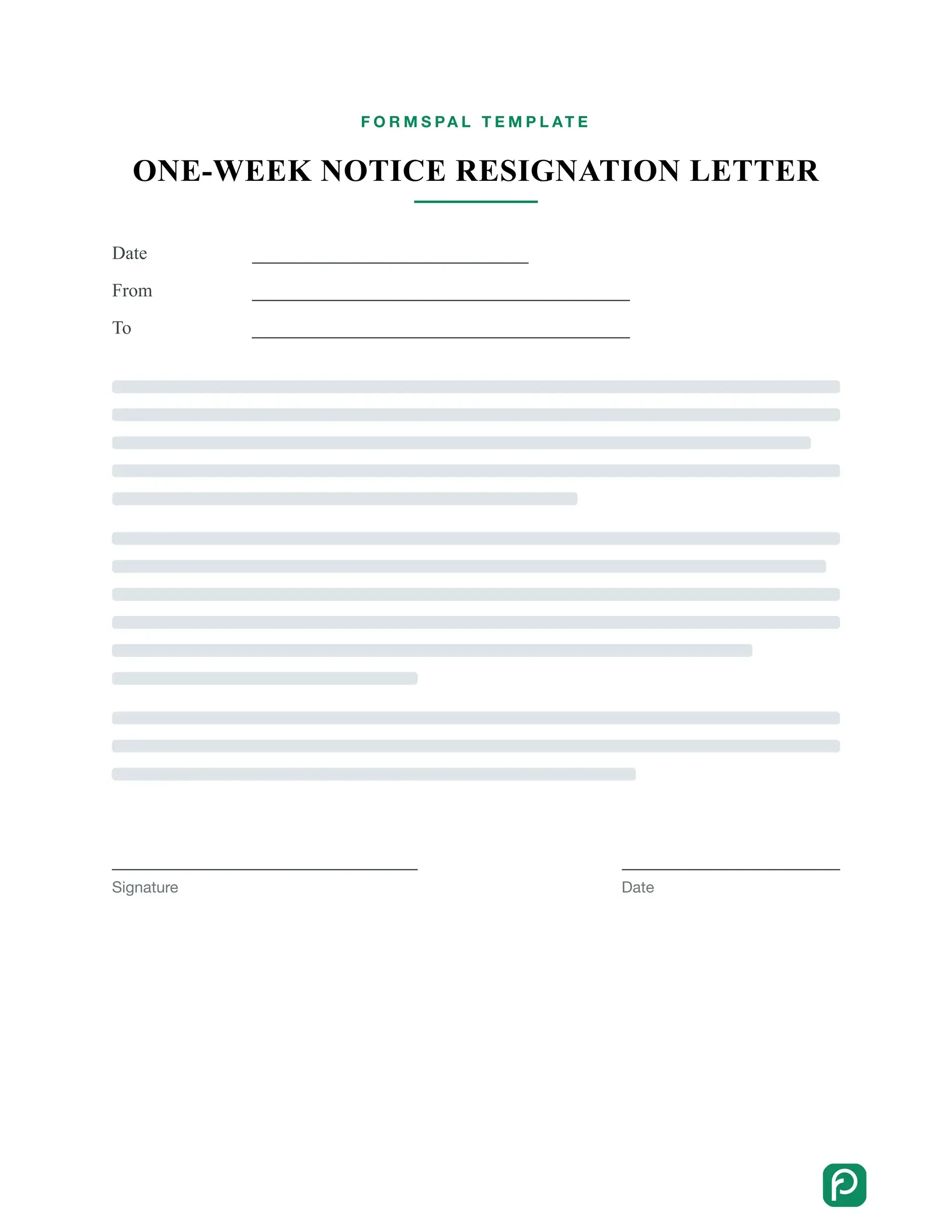 One-Week Notice Resignation Letter template illustration