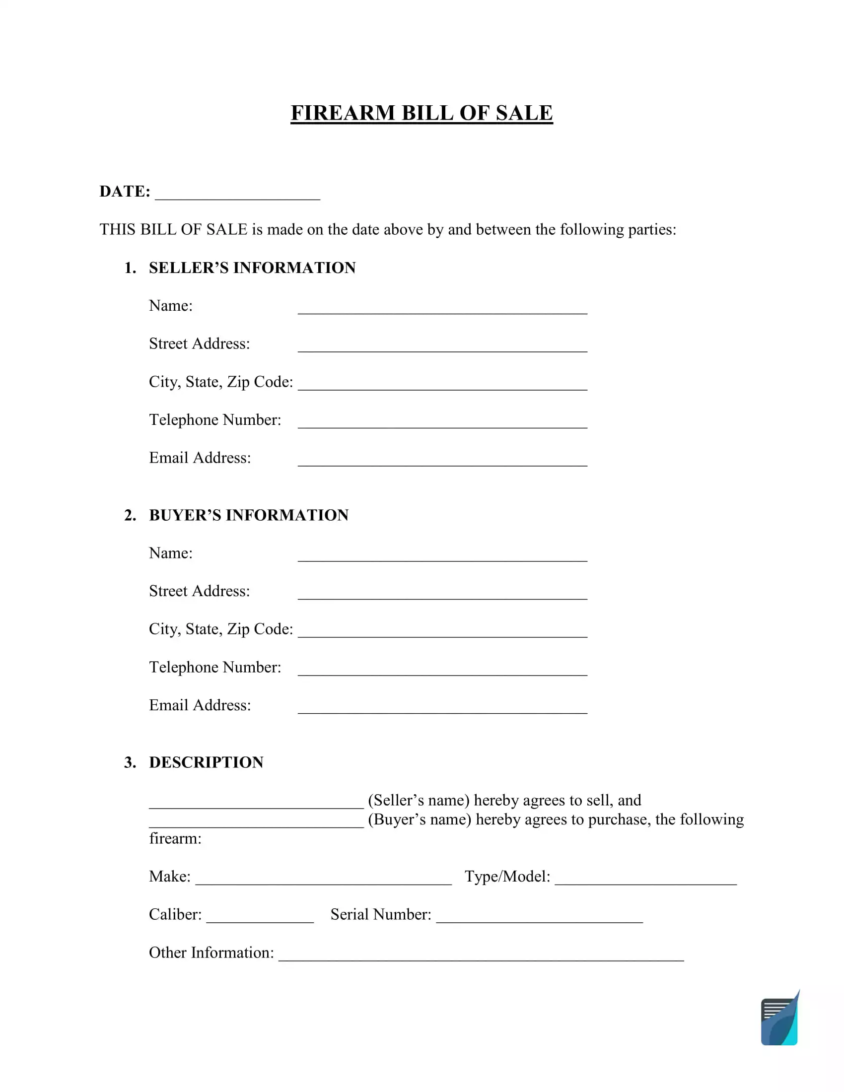 free firearm bill of sale form formspal