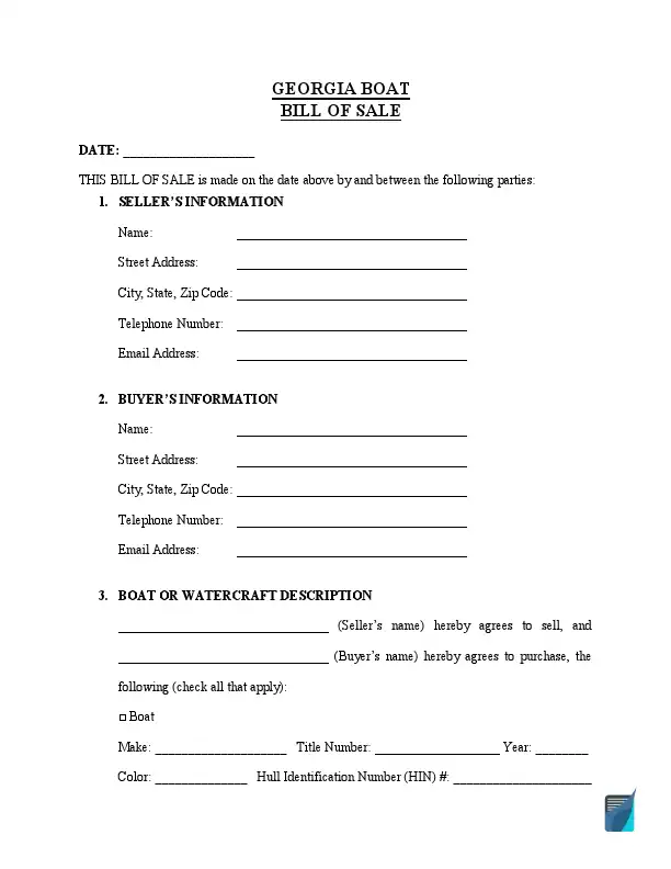 free georgia boat bill of sale form pdf formspal