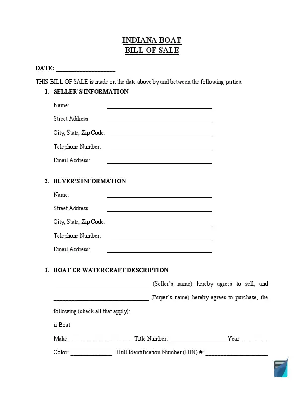 Indiana boat bill of sale template