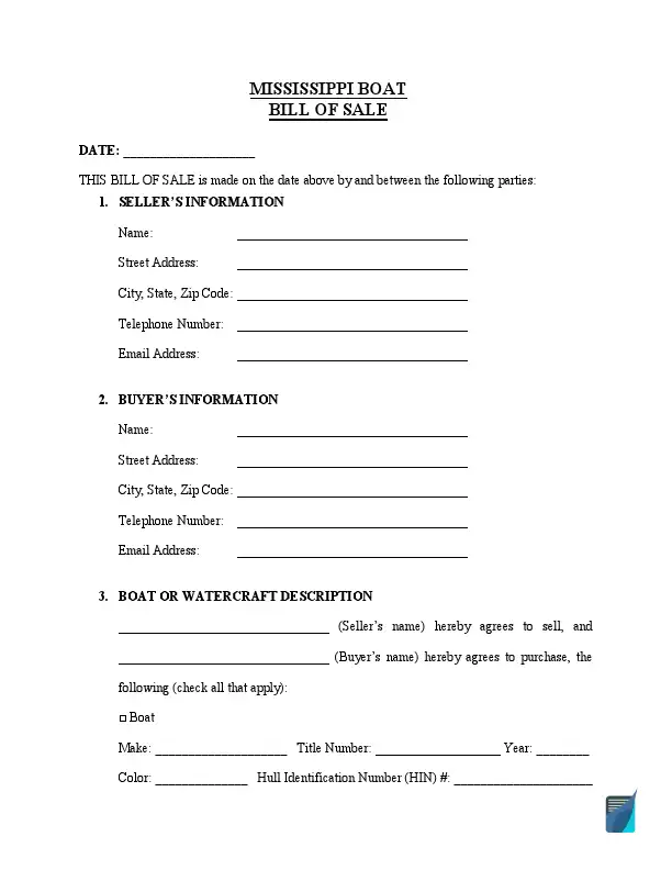 Mississippi boat bill of sale template