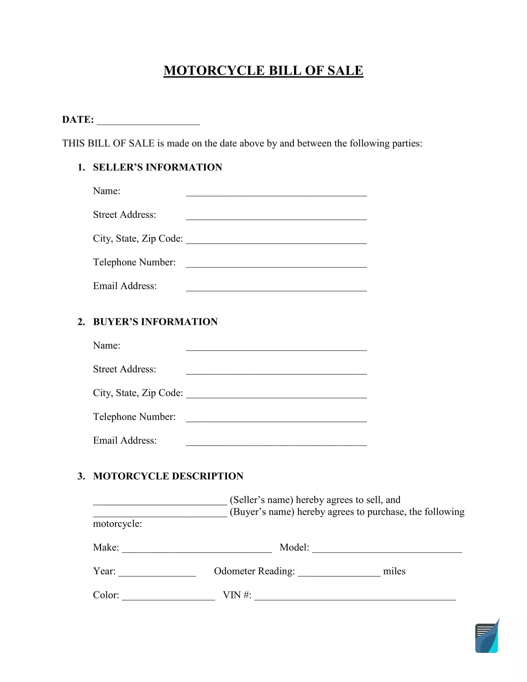 Free Motorcycle Bill Of Sale Printable Easy Form Printables For Free Motorcycle Bill Of Sale Printable Easy Form Printables For