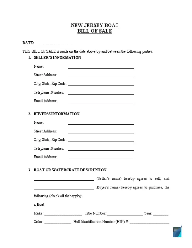 New Jersey boat bill of sale template