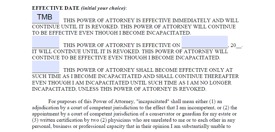 durable power of attorney effective date