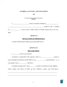 Fillable Florida Last Will And Testament Form Free Formspal