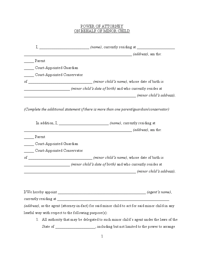 Free Fillable Child Power Of Attorney Form Minor Poa Form Formspal