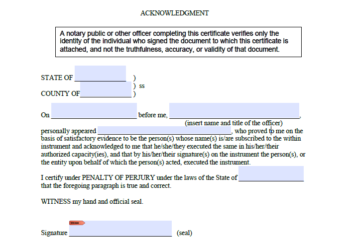 general power of attorney notary acknowledgement
