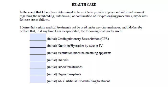 living will health care directives