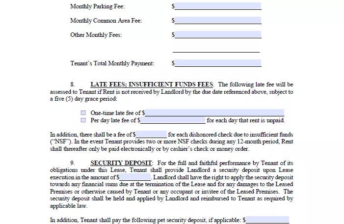 rental agreement late fees