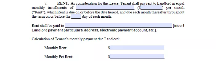 rental agreement rent