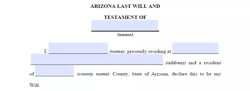 Section for indicating details of a Arizona last will form