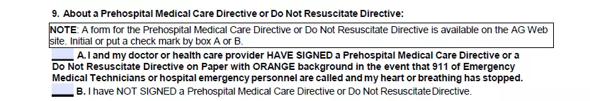 Part for informaion about pehospital medical care directive and resuscitation document of mpoa for Arizona