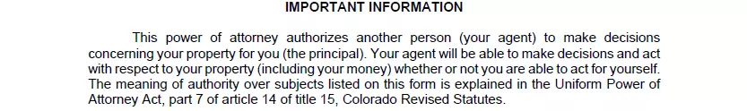 Important information section of Colorado durable power of attorney form