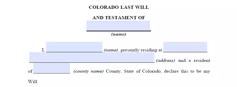 Section for indicating details of Colorado will and testament document