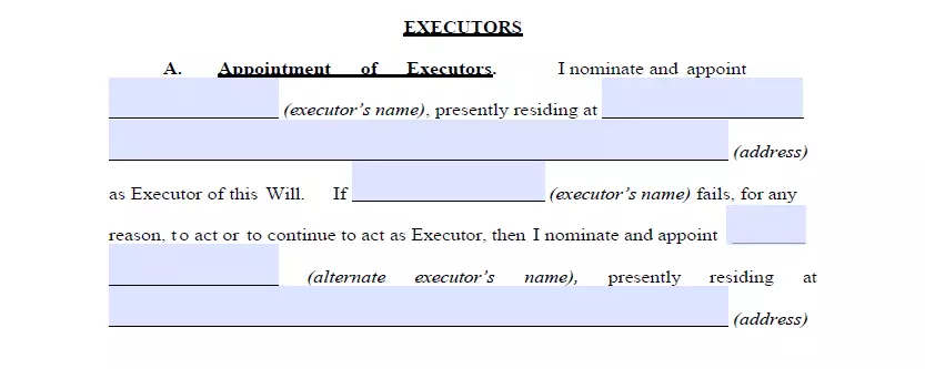 Executor choosing section for Colorado last will template