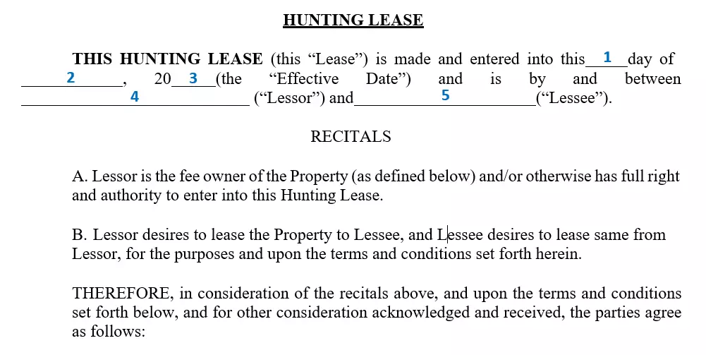 filling out a hunting lease agreement step 2